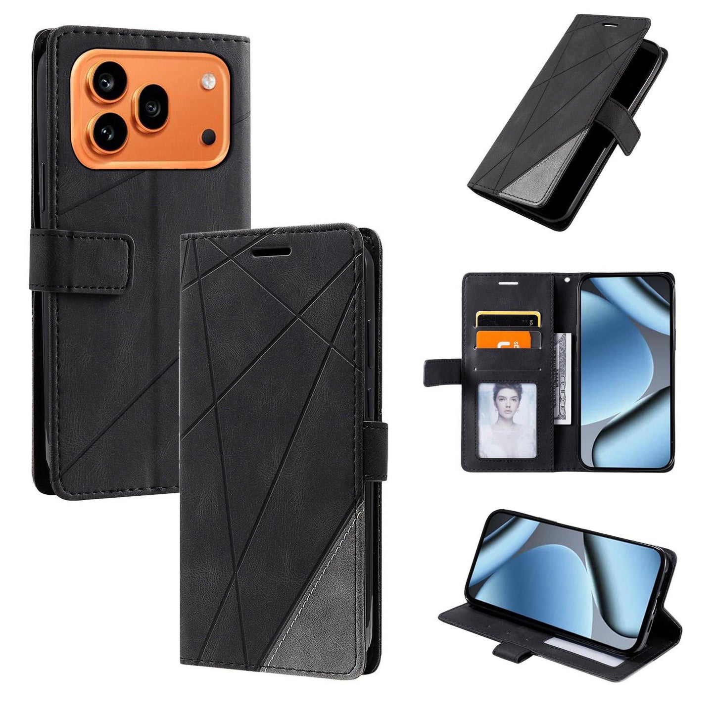 For Honor 600 / 600 Pro Global Skin Feel Splicing Leather Phone Case(Black)