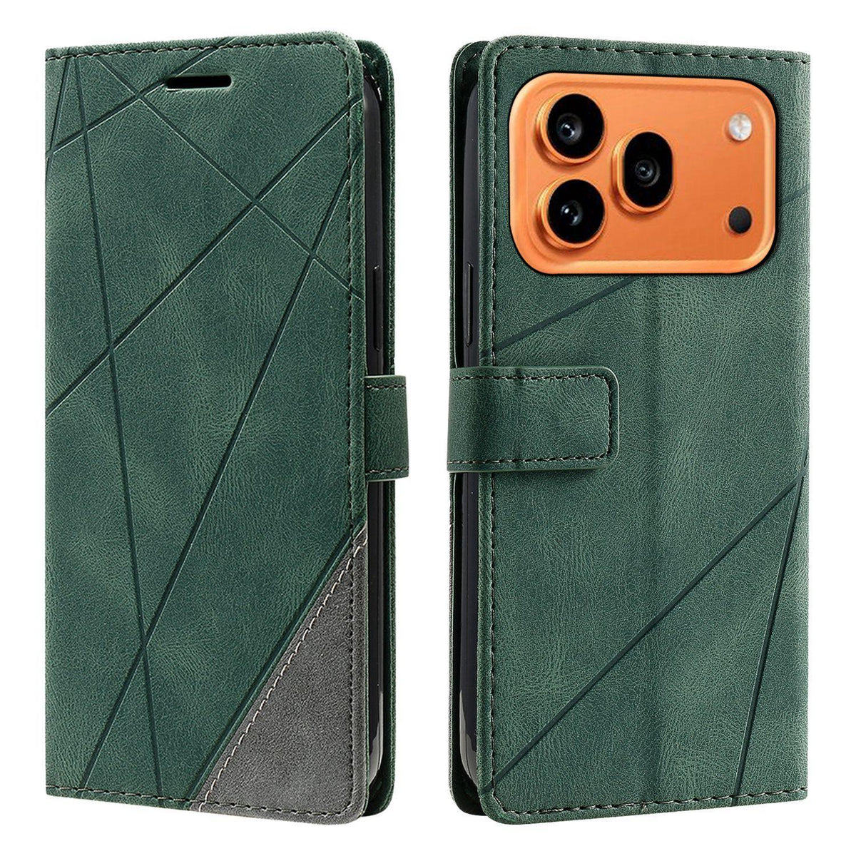 For Honor 600 / 600 Pro Global Skin Feel Splicing Leather Phone Case - Green - EDA005663218D