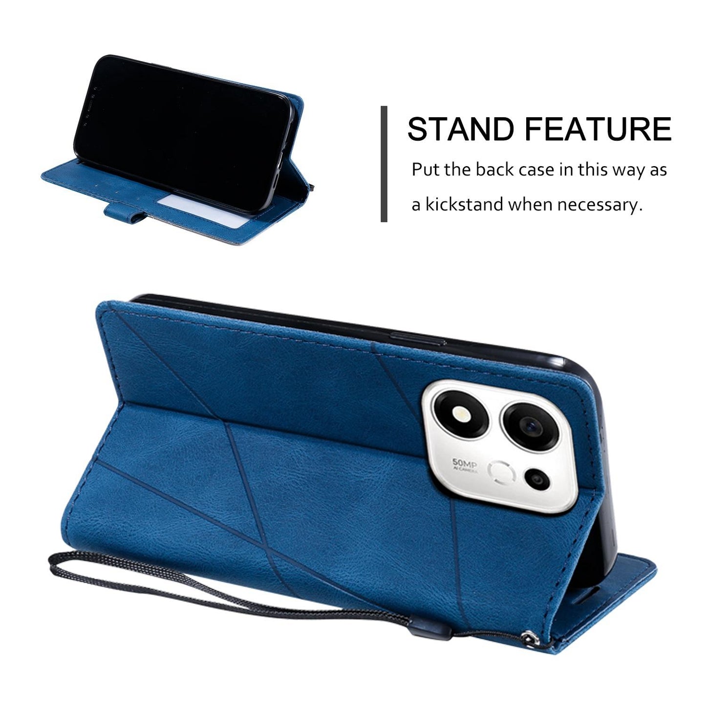 For Honor 600 Smart 5G Skin Feel Splicing Leather Phone Case(Blue)