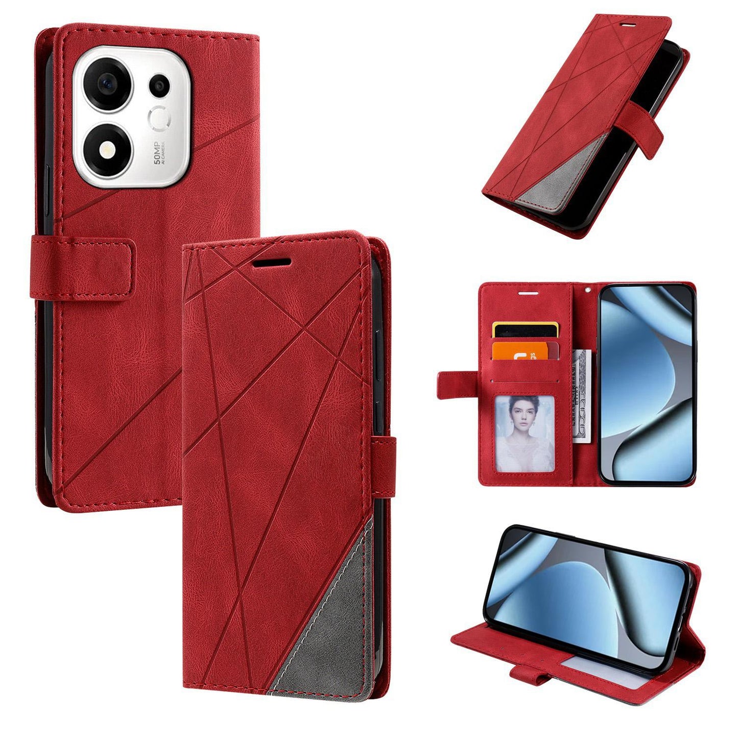 For Honor 600 Smart 5G Skin Feel Splicing Leather Phone Case(Red)