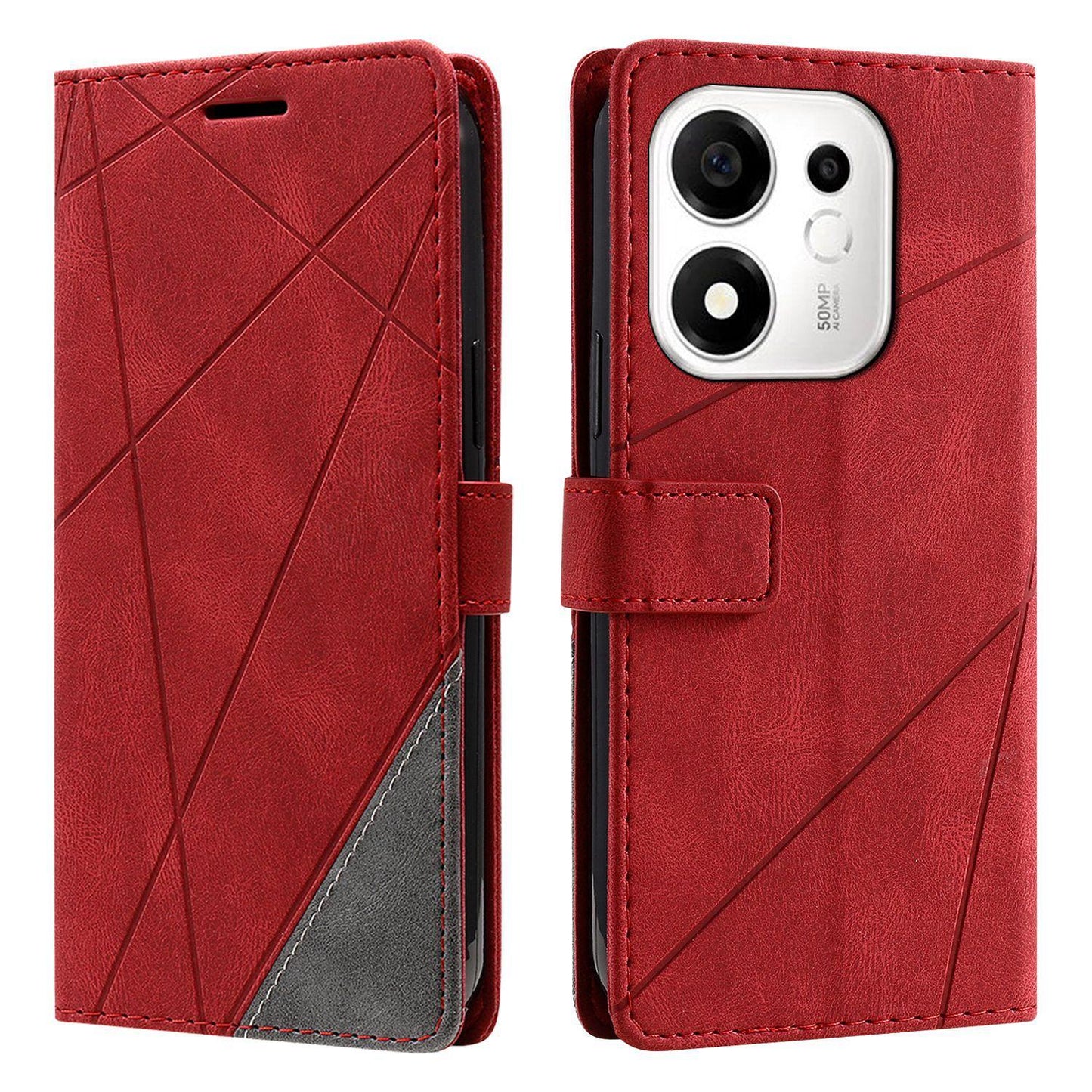 For Honor 600 Smart 5G Skin Feel Splicing Leather Phone Case(Red)