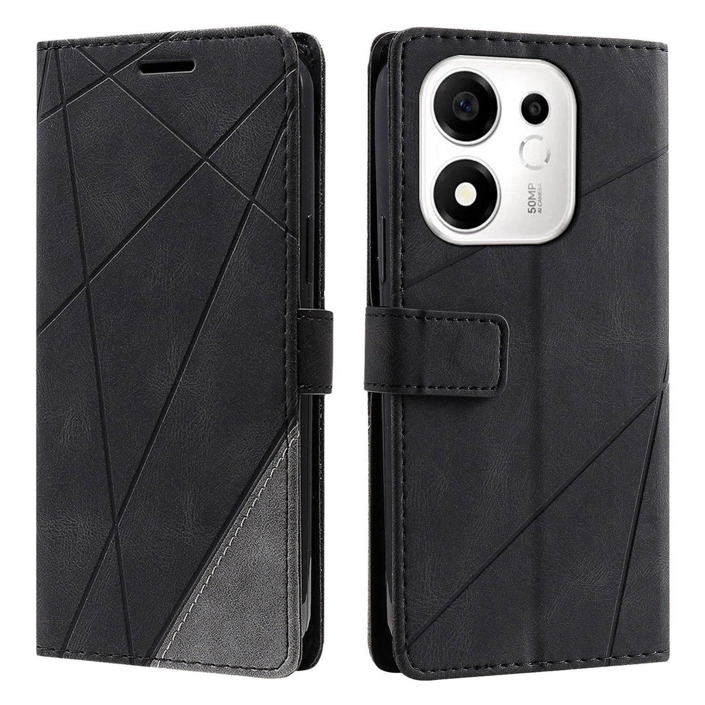 For Honor 600 Smart 5G Skin Feel Splicing Leather Phone Case(Black)