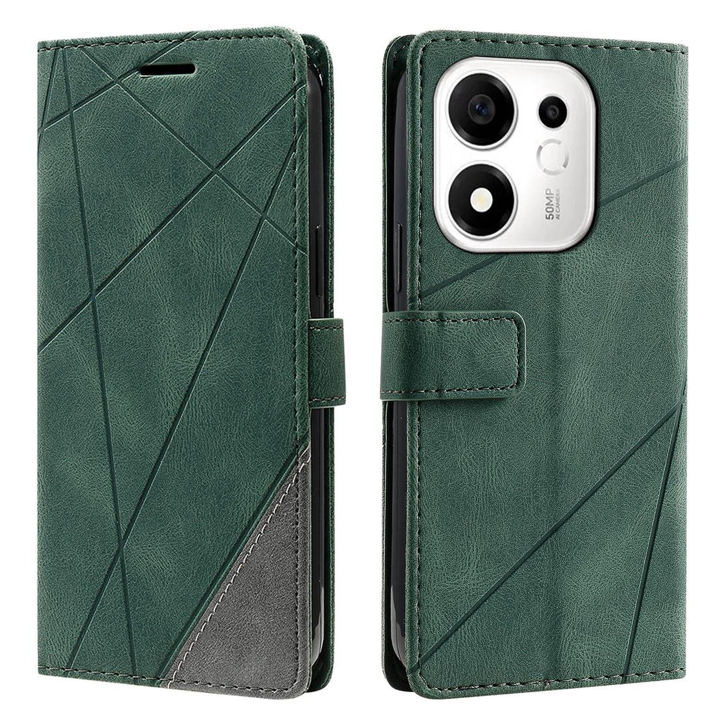 For Honor 600 Smart 5G Skin Feel Splicing Leather Phone Case(Green)