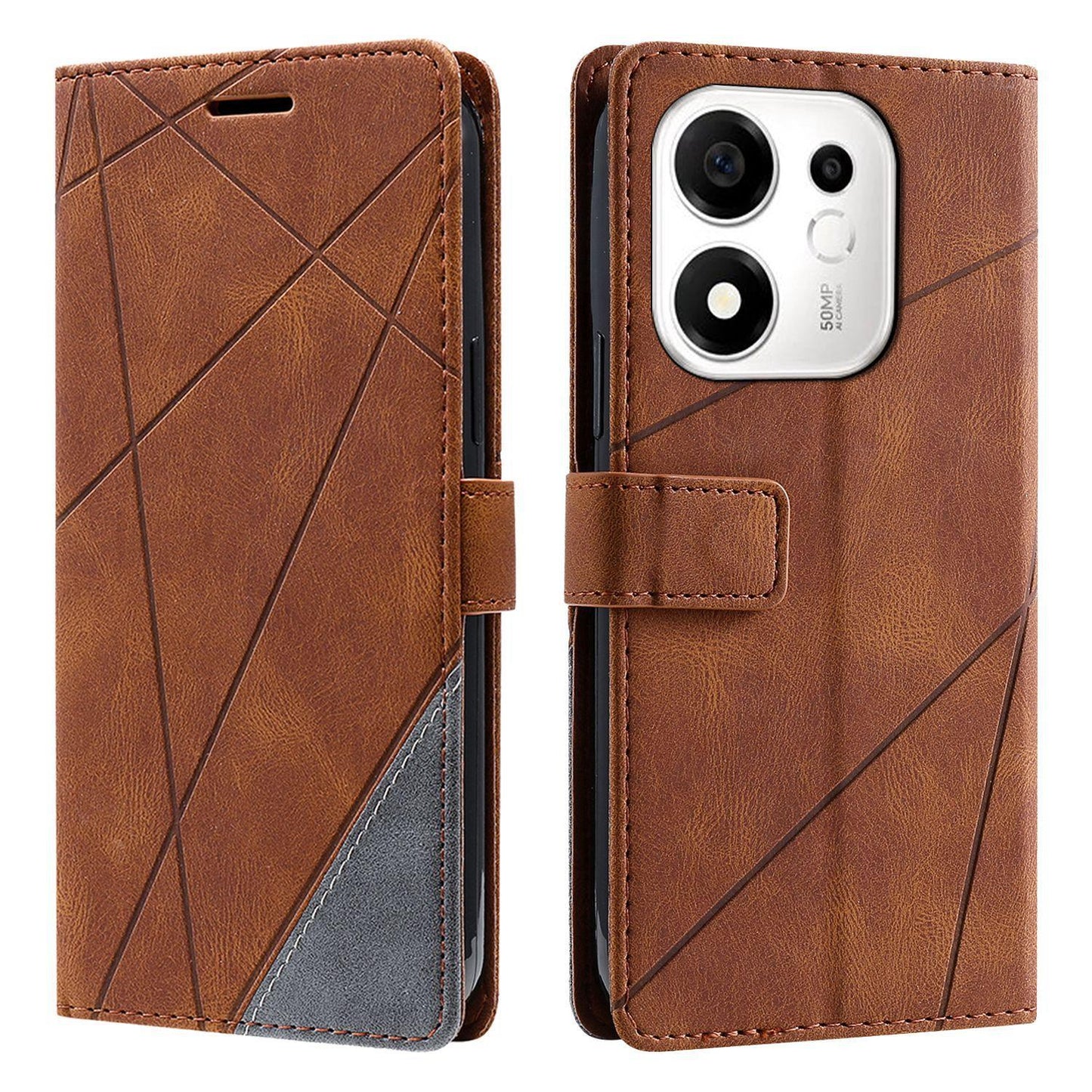 For Honor 600 Smart 5G Skin Feel Splicing Leather Phone Case(Brown)