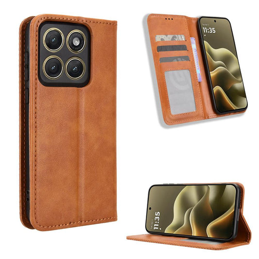 For Motorola Edge 5G 2026 Magnetic Buckle Retro Texture Leather Phone Case - Brown - EDA005674141D