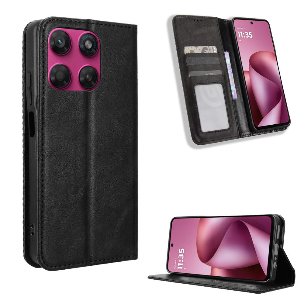 For Motorola Moto G37 / G47 / G37 Power Magnetic Buckle Retro Texture Leather Phone Case - Black - EDA005674142A