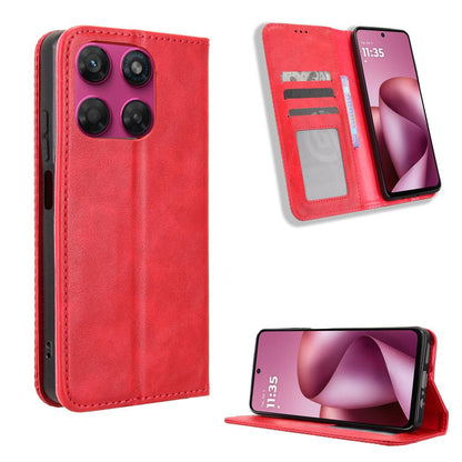 For Motorola Moto G37 / G47 / G37 Power Magnetic Buckle Retro Texture Leather Phone Case - Red - EDA005674142B