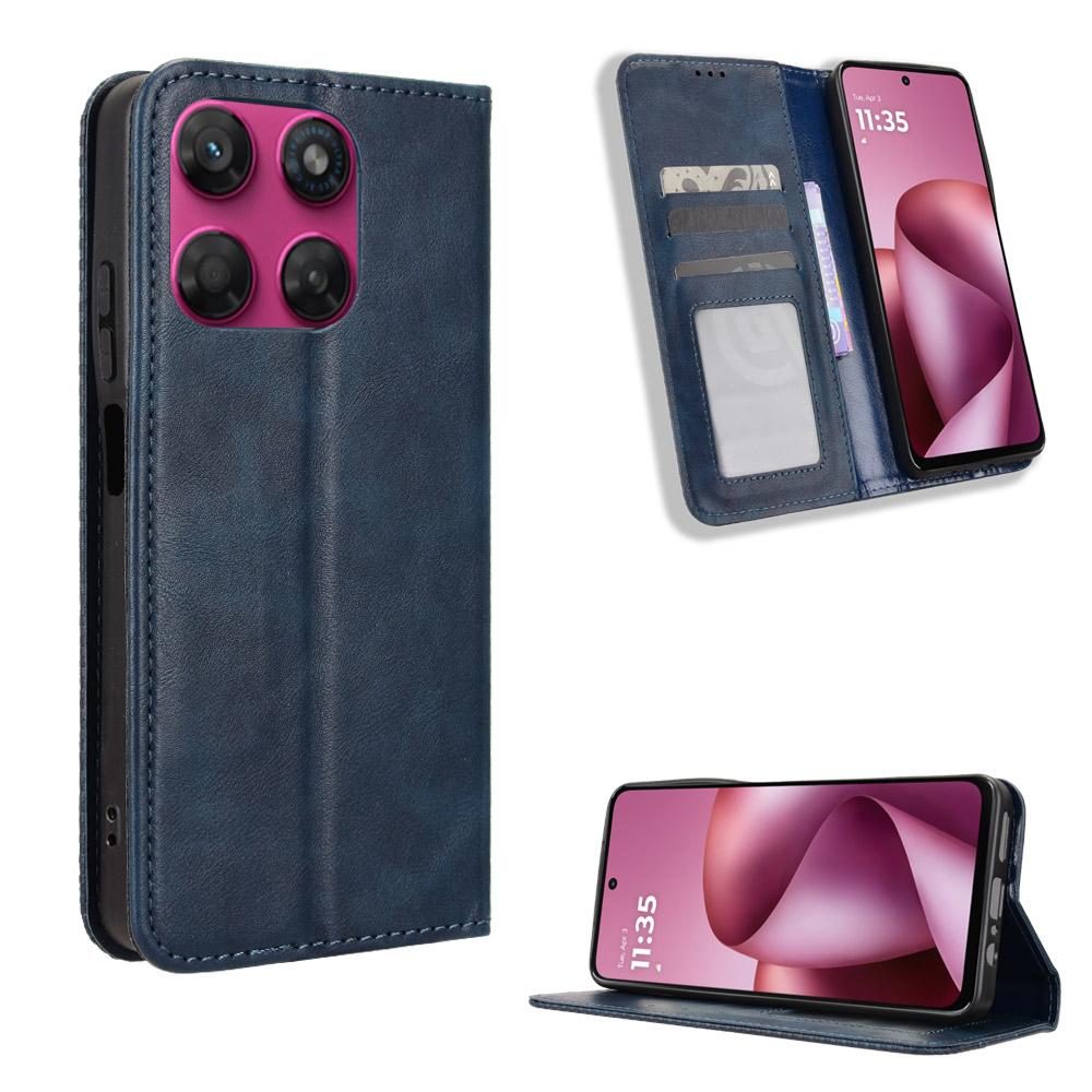 For Motorola Moto G37 / G47 / G37 Power Magnetic Buckle Retro Texture Leather Phone Case - Blue - EDA005674142C