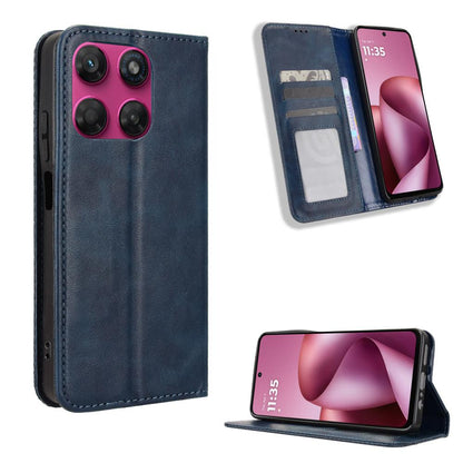 For Motorola Moto G37 / G47 / G37 Power Magnetic Buckle Retro Texture Leather Phone Case - Blue - EDA005674142C