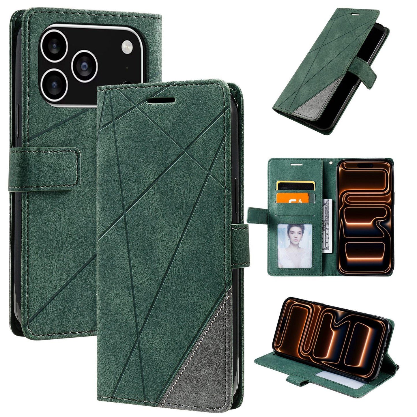 For iPhone 17 Pro Max Skin Feel Splicing Leather Phone Case(Green)