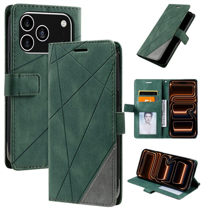 For iPhone 17 Pro Max Skin Feel Splicing Leather Phone Case(Green)