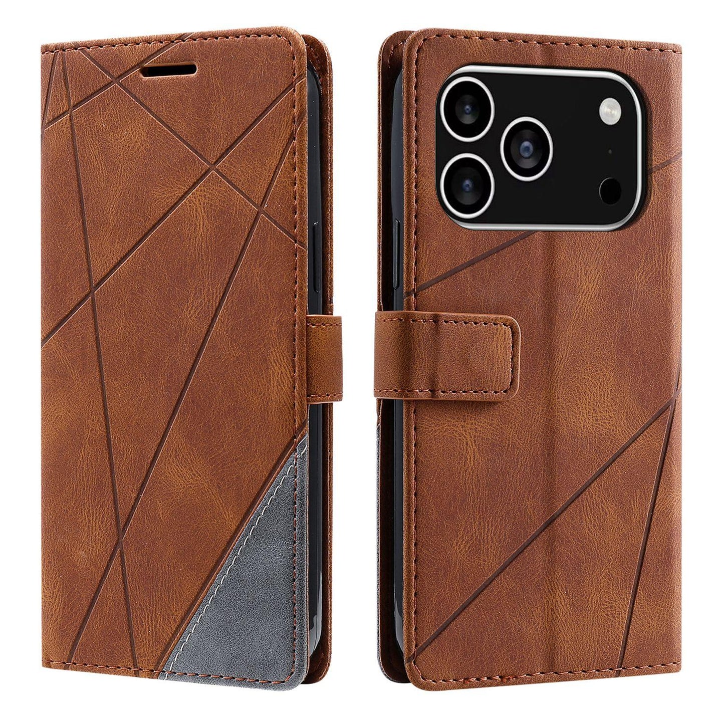 For iPhone 17 Pro Max Skin Feel Splicing Leather Phone Case(Brown)