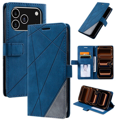 For iPhone 17 Pro Skin Feel Splicing Leather Phone Case(Blue)