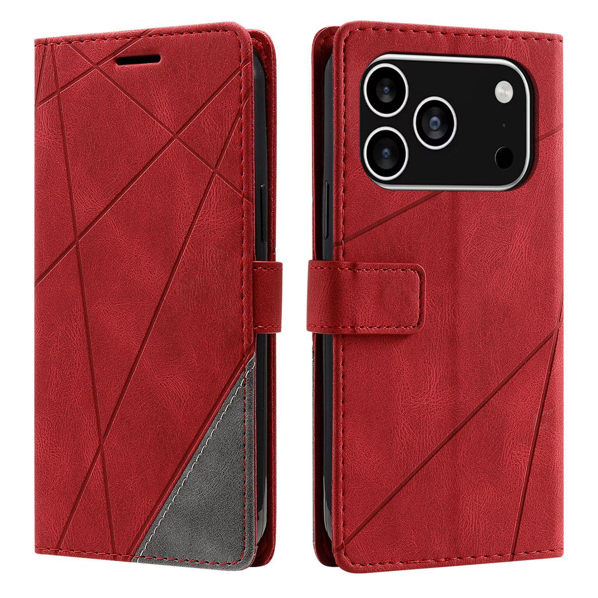 For iPhone 17 Pro Skin Feel Splicing Leather Phone Case - Red - EDA005717811B