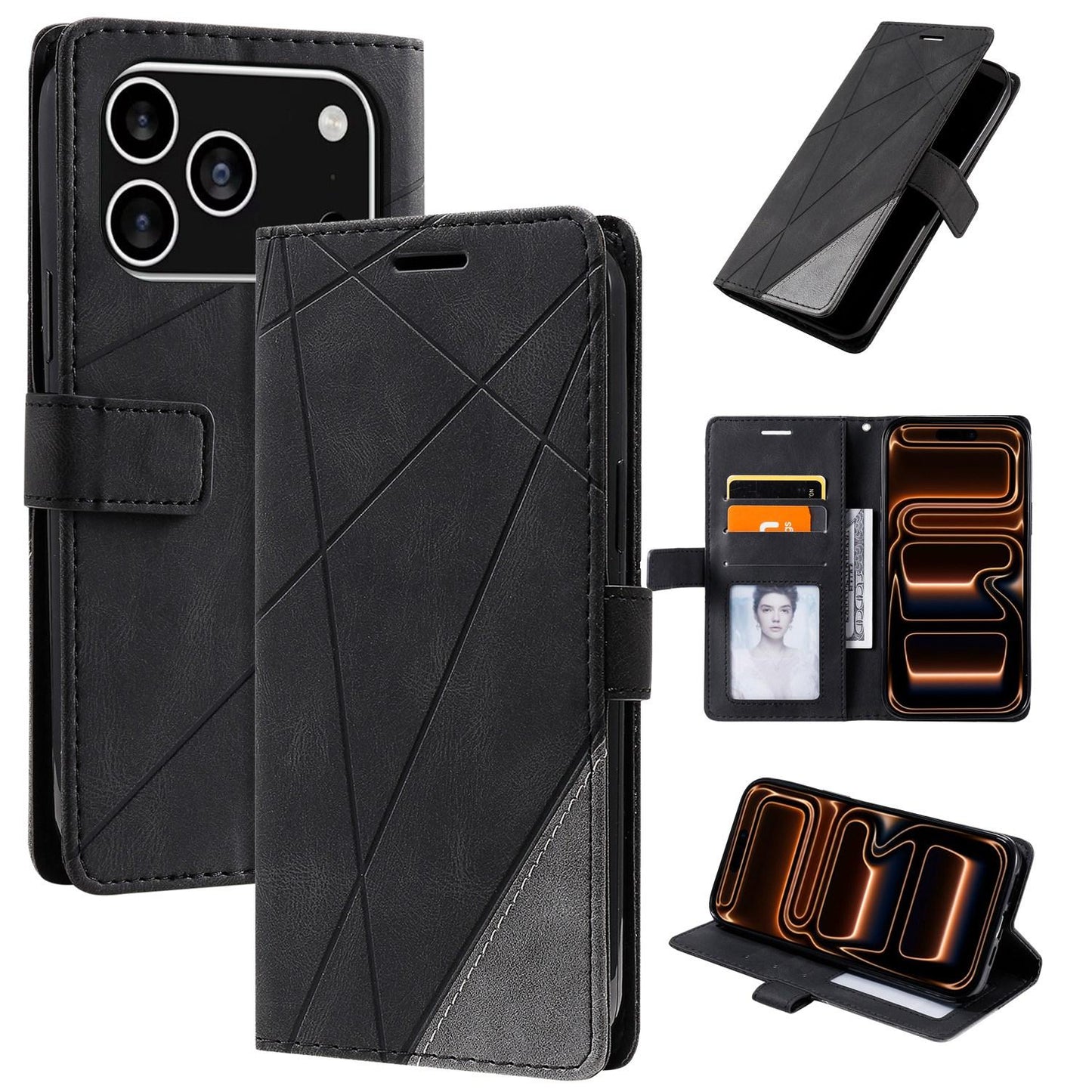For iPhone 17 Pro Skin Feel Splicing Leather Phone Case(Black)