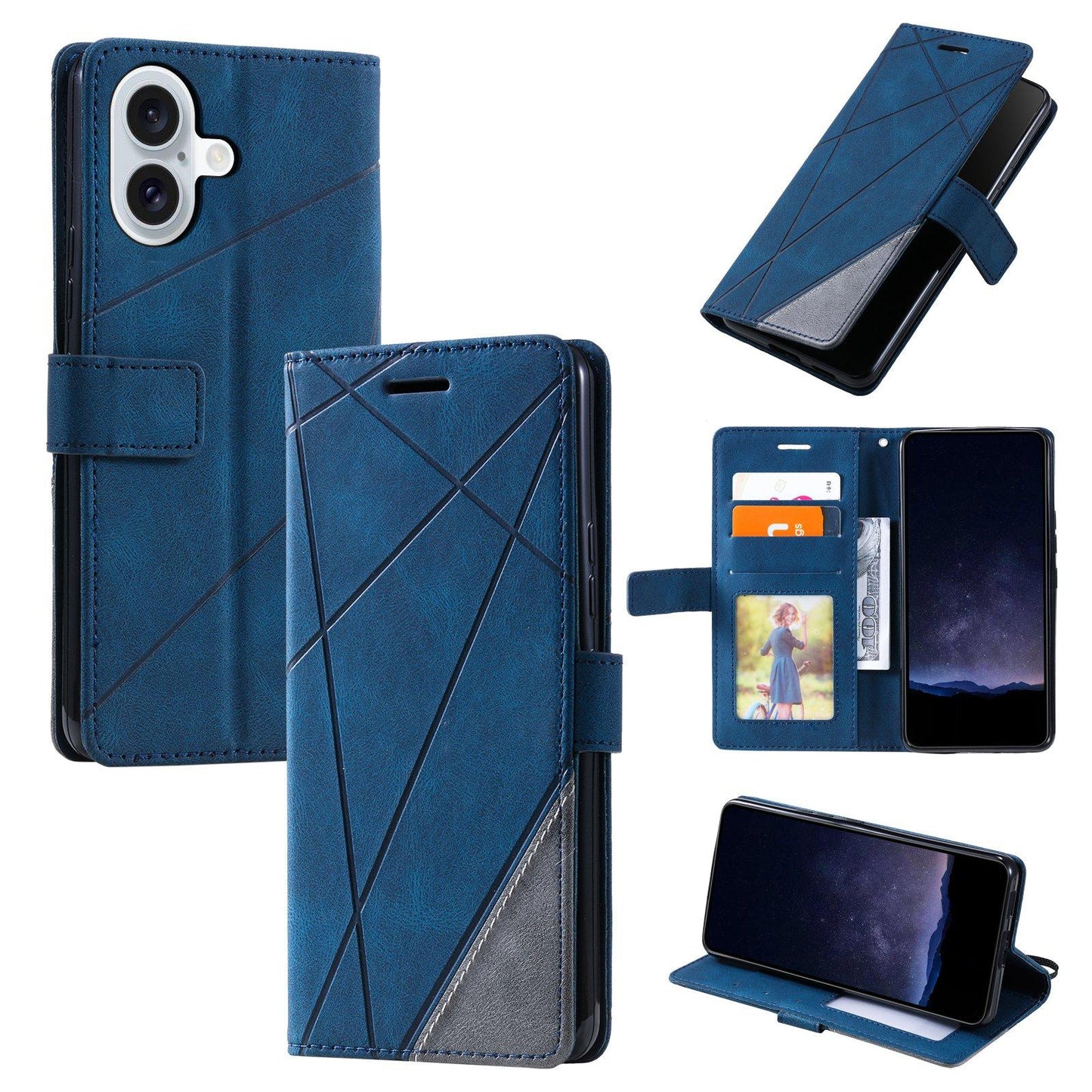 For iPhone 17 Skin Feel Splicing Leather Phone Case(Blue)