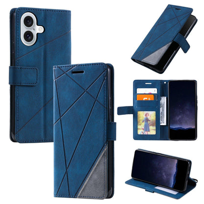 For iPhone 17 Skin Feel Splicing Leather Phone Case(Blue)
