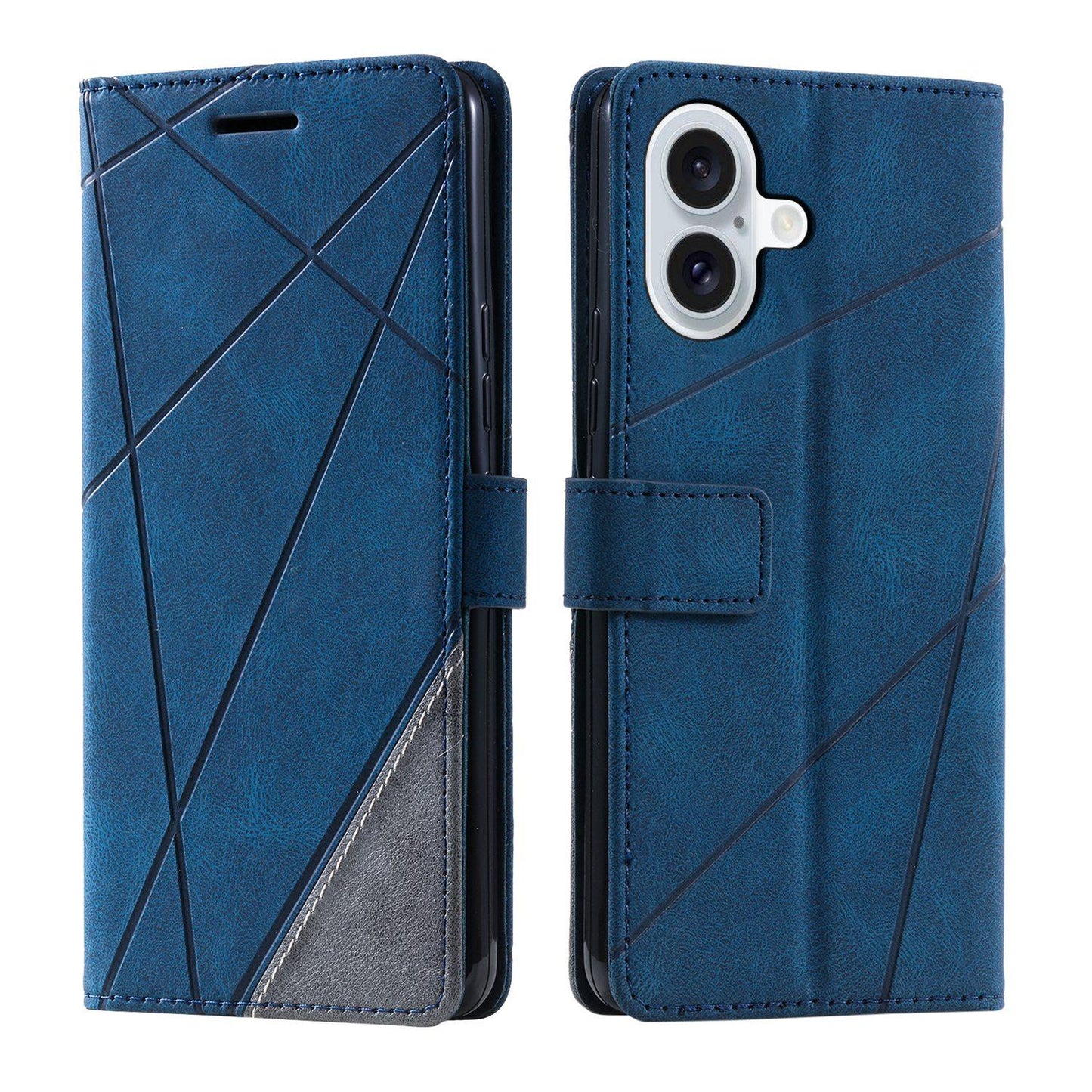 For iPhone 17 Skin Feel Splicing Leather Phone Case(Blue)