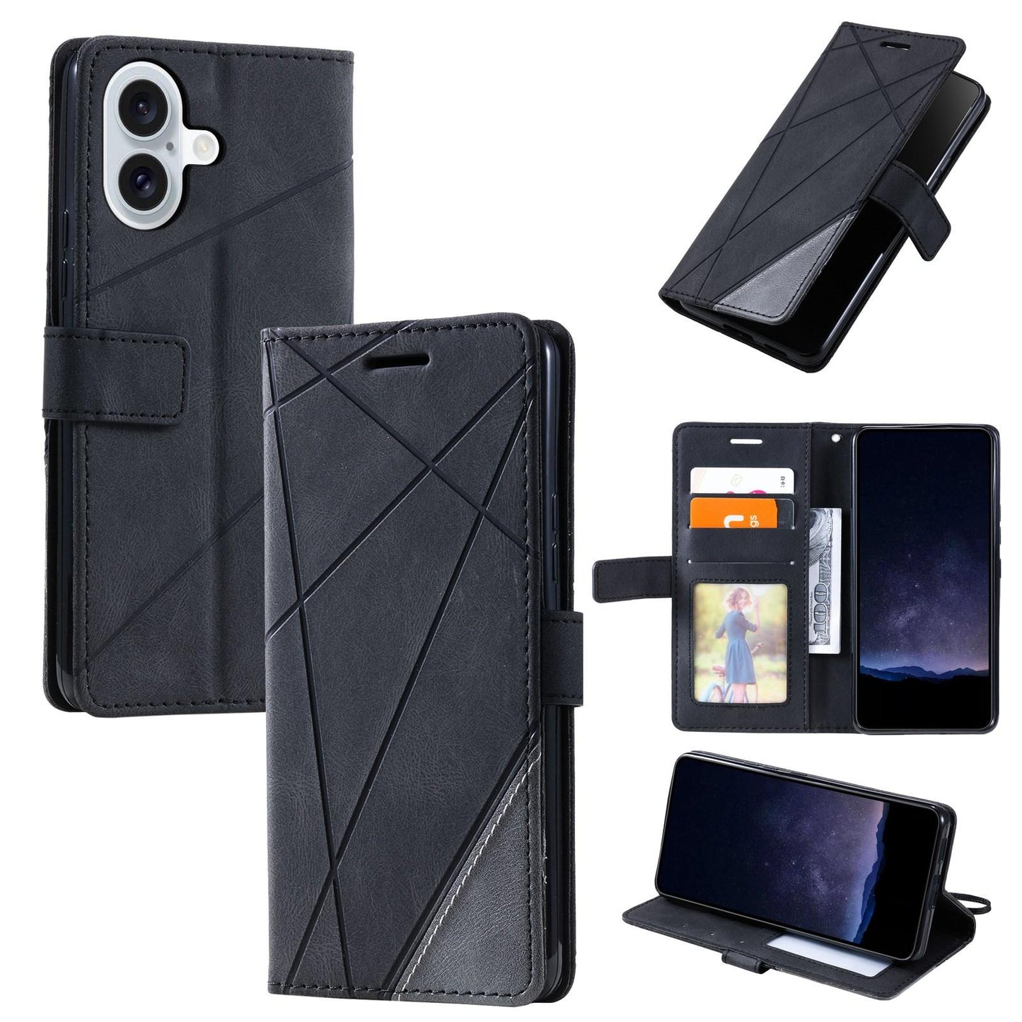 For iPhone 17 Skin Feel Splicing Leather Phone Case(Black)