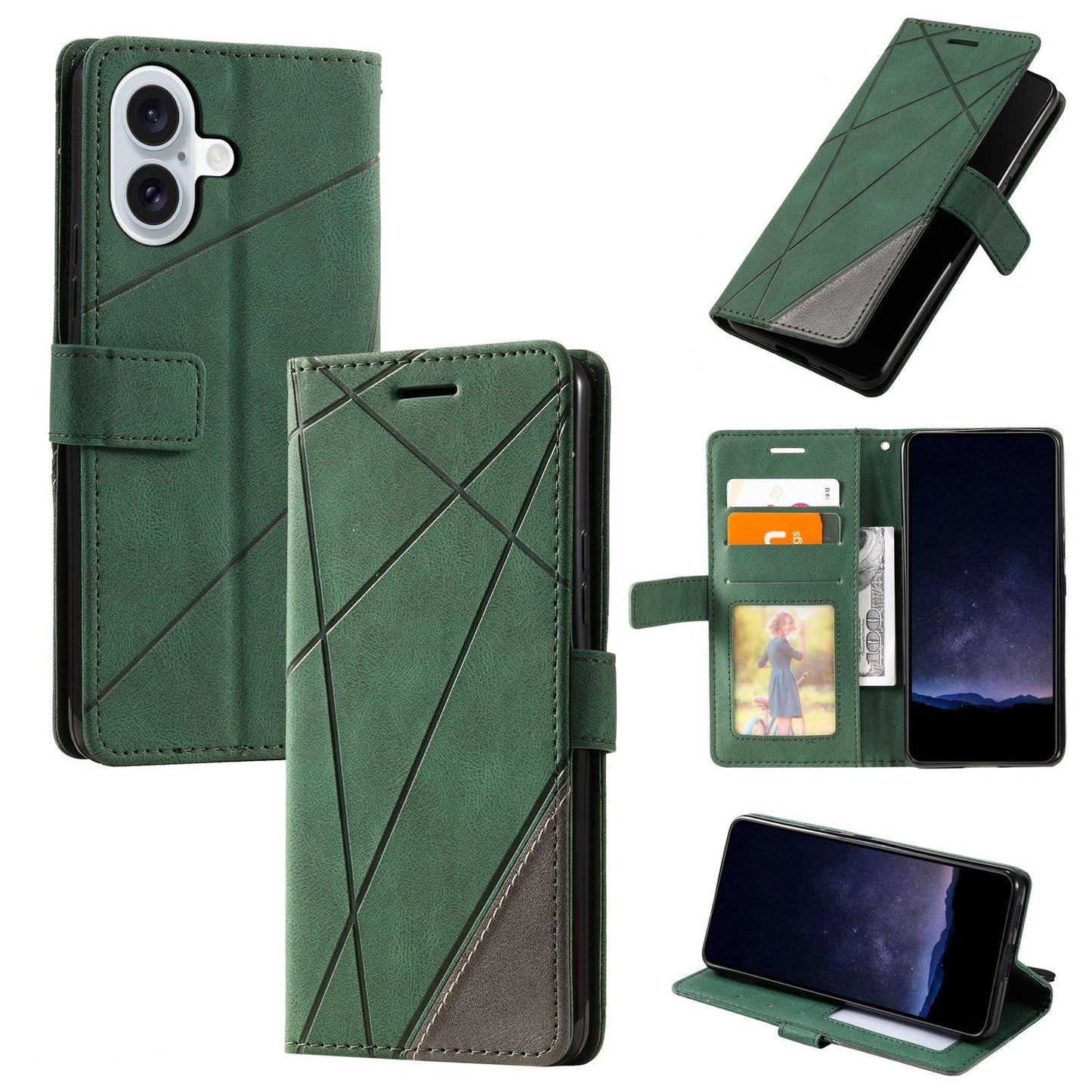 For iPhone 17 Skin Feel Splicing Leather Phone Case(Green)