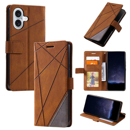 For iPhone 17 Skin Feel Splicing Leather Phone Case(Brown)