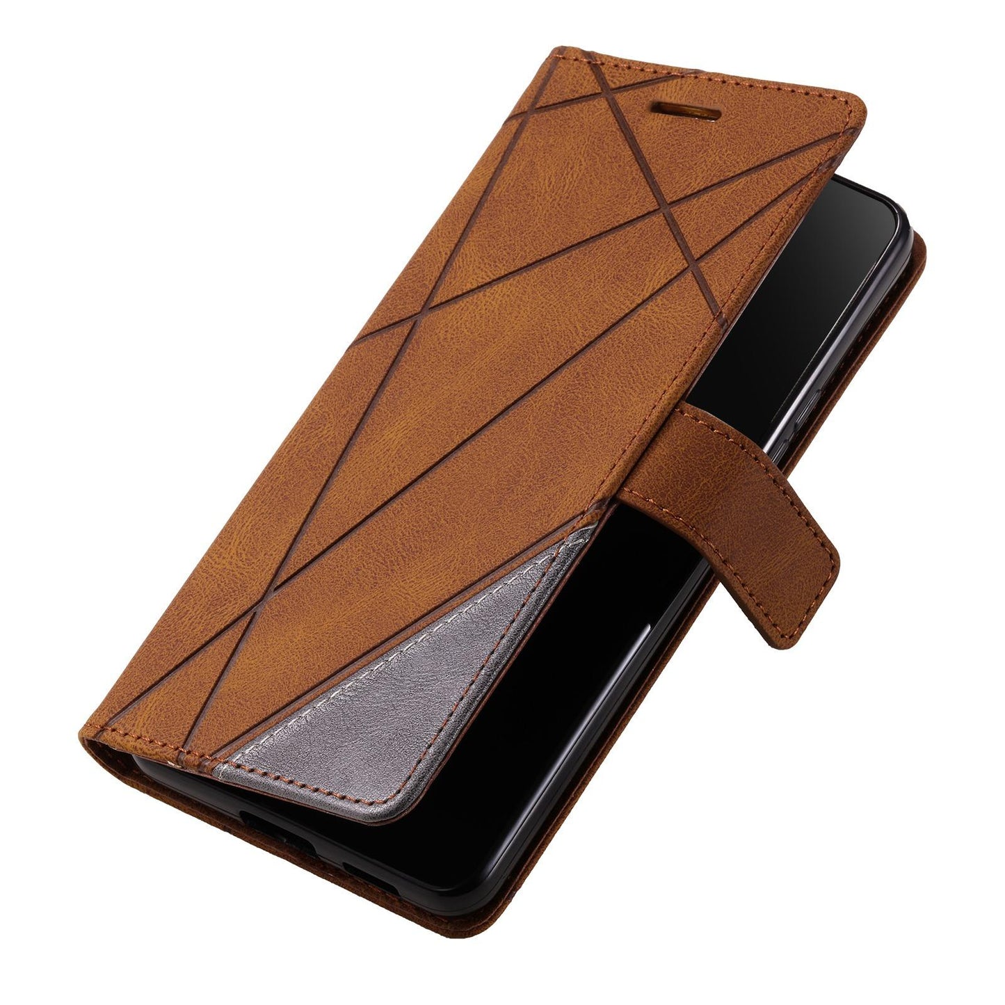 For iPhone 17 Skin Feel Splicing Leather Phone Case(Brown)