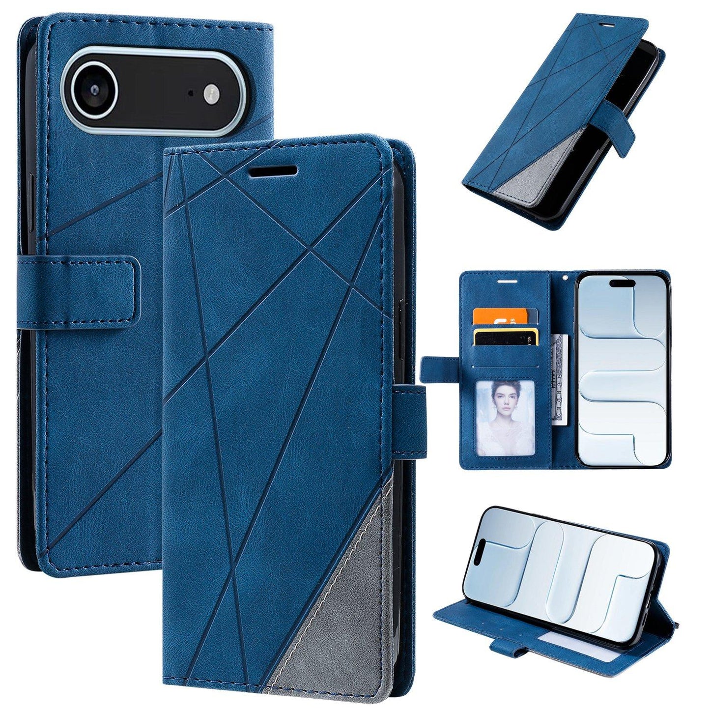 For iPhone Air Skin Feel Splicing Leather Phone Case(Blue)