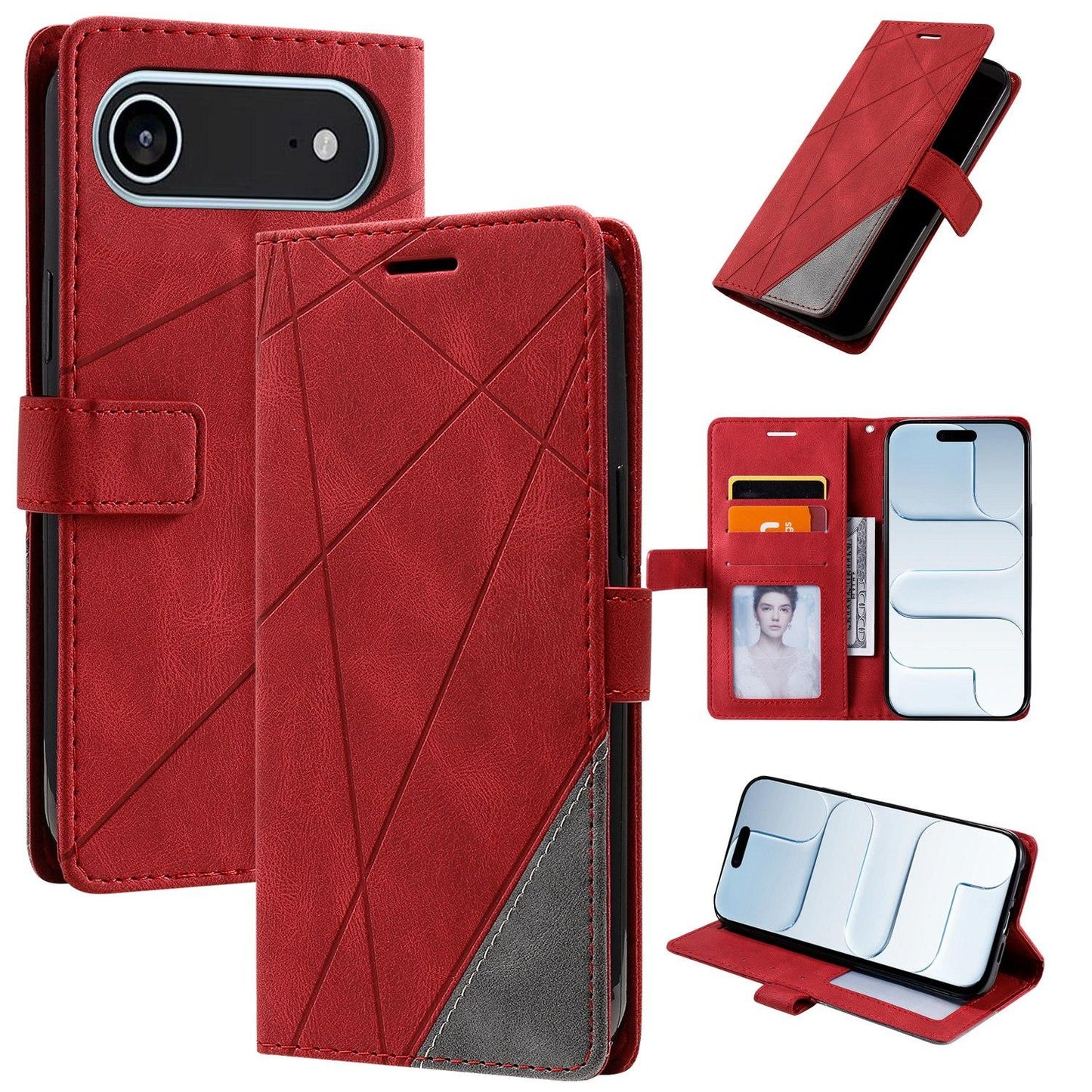 For iPhone Air Skin Feel Splicing Leather Phone Case(Red)