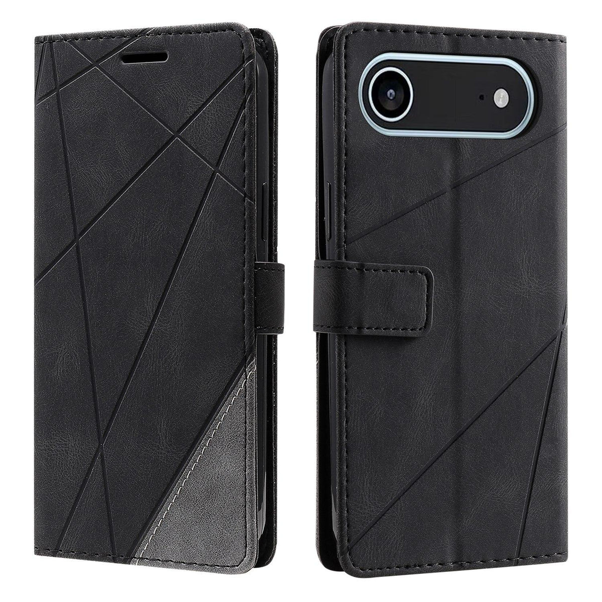 For iPhone Air Skin Feel Splicing Leather Phone Case - Black - EDA005717813C