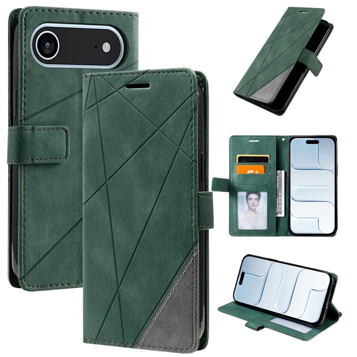For iPhone Air Skin Feel Splicing Leather Phone Case(Green)