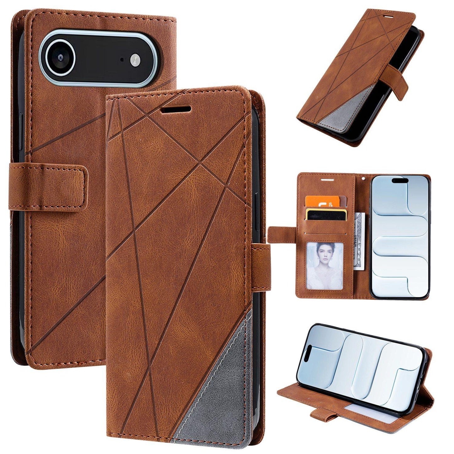 For iPhone Air Skin Feel Splicing Leather Phone Case(Brown)
