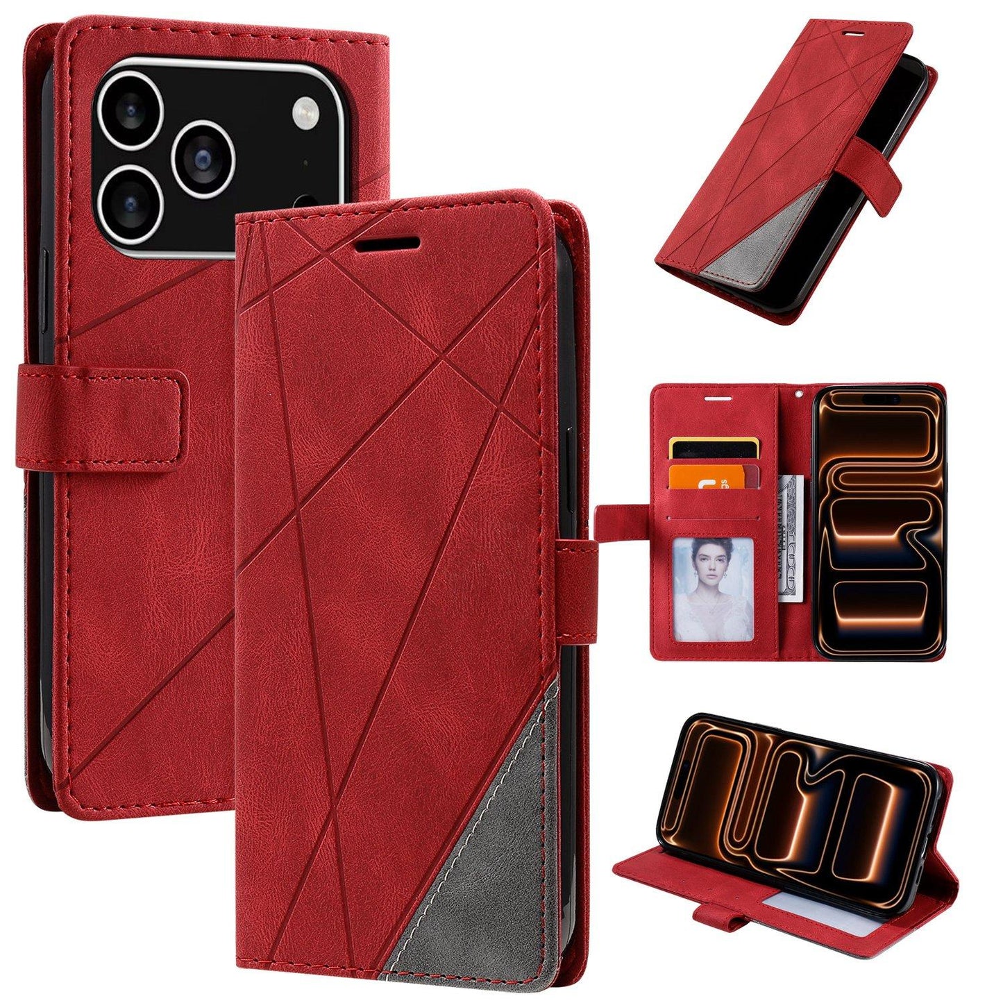 For iPhone 18 Pro Skin Feel Splicing Leather Phone Case(Red)