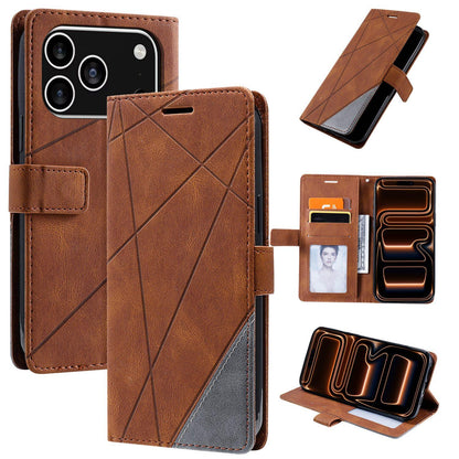 For iPhone 18 Pro Skin Feel Splicing Leather Phone Case(Brown)