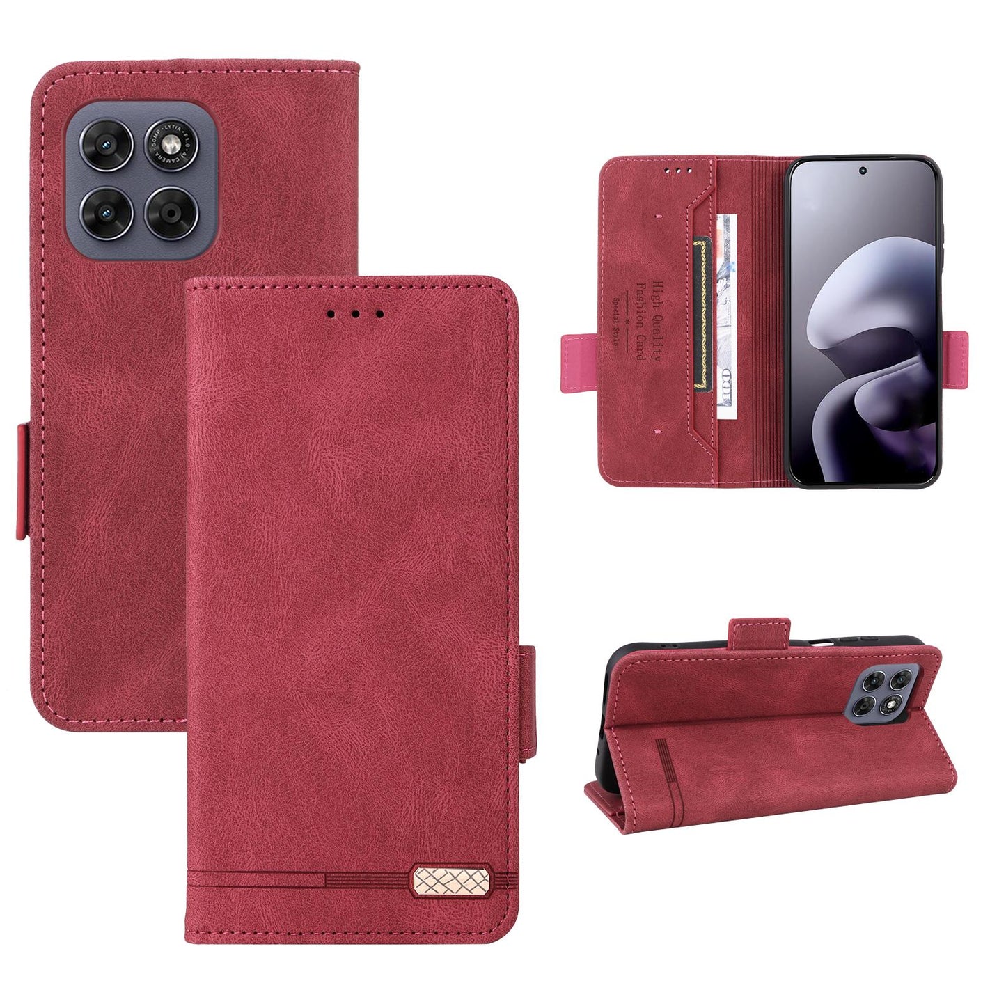 For Motorola Moto G37 / G47 / G37 Power Magnetic Clasp Leather Phone Case(Red)