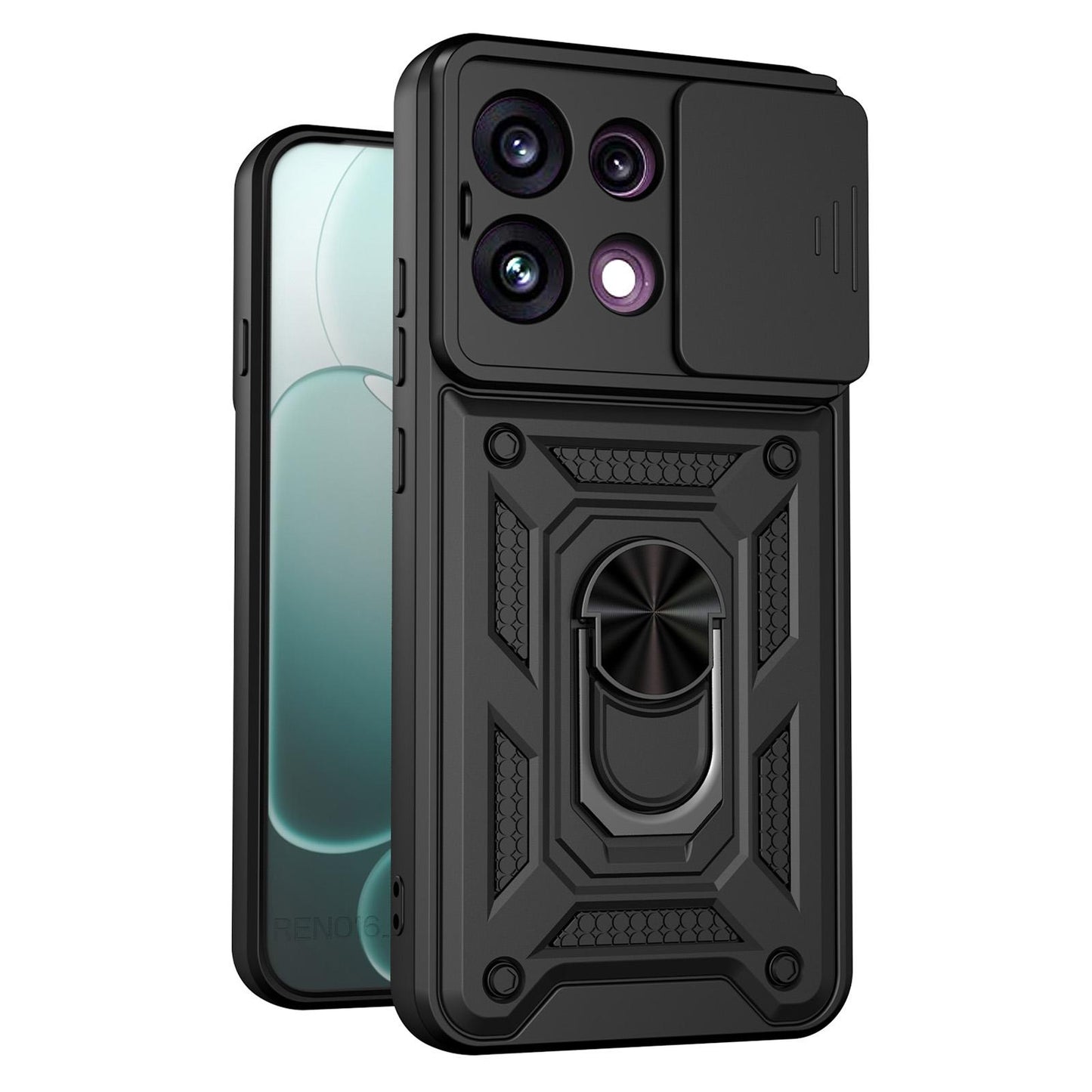 For OPPO Reno16 F 5G Global Sliding Camera Cover Design TPU+PC Phone Case(Black)