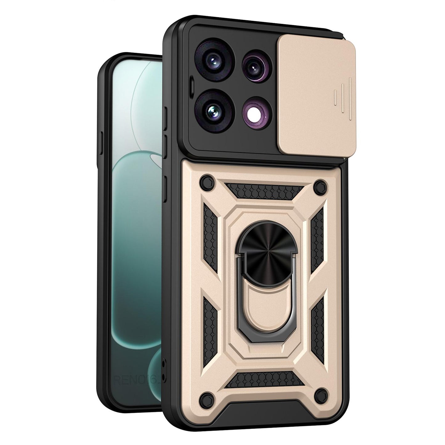 For OPPO Reno16 F 5G Global Sliding Camera Cover Design TPU+PC Phone Case(Gold)