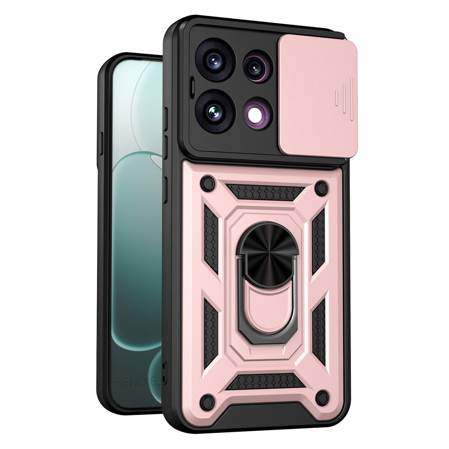 For OPPO Reno16 F 5G Global Sliding Camera Cover Design TPU+PC Phone Case(Rose Gold)