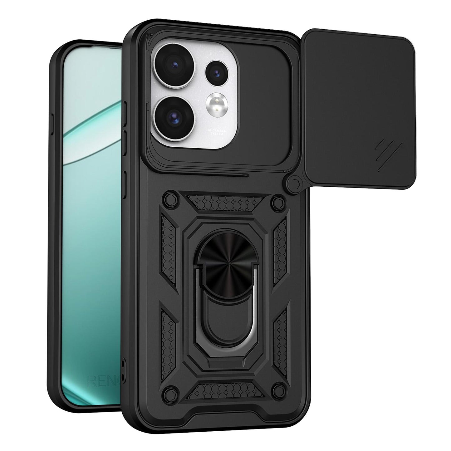 For OPPO Reno16 5G Global Sliding Camera Cover Design TPU+PC Phone Case(Black)