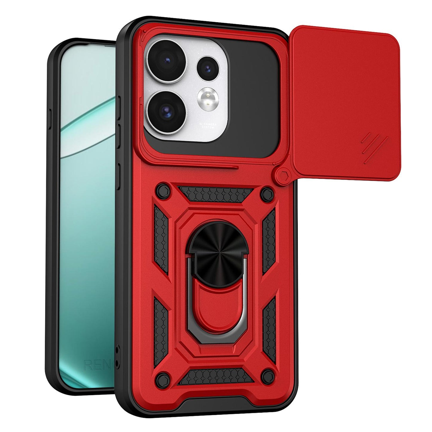 For OPPO Reno16 5G Global Sliding Camera Cover Design TPU+PC Phone Case(Red)