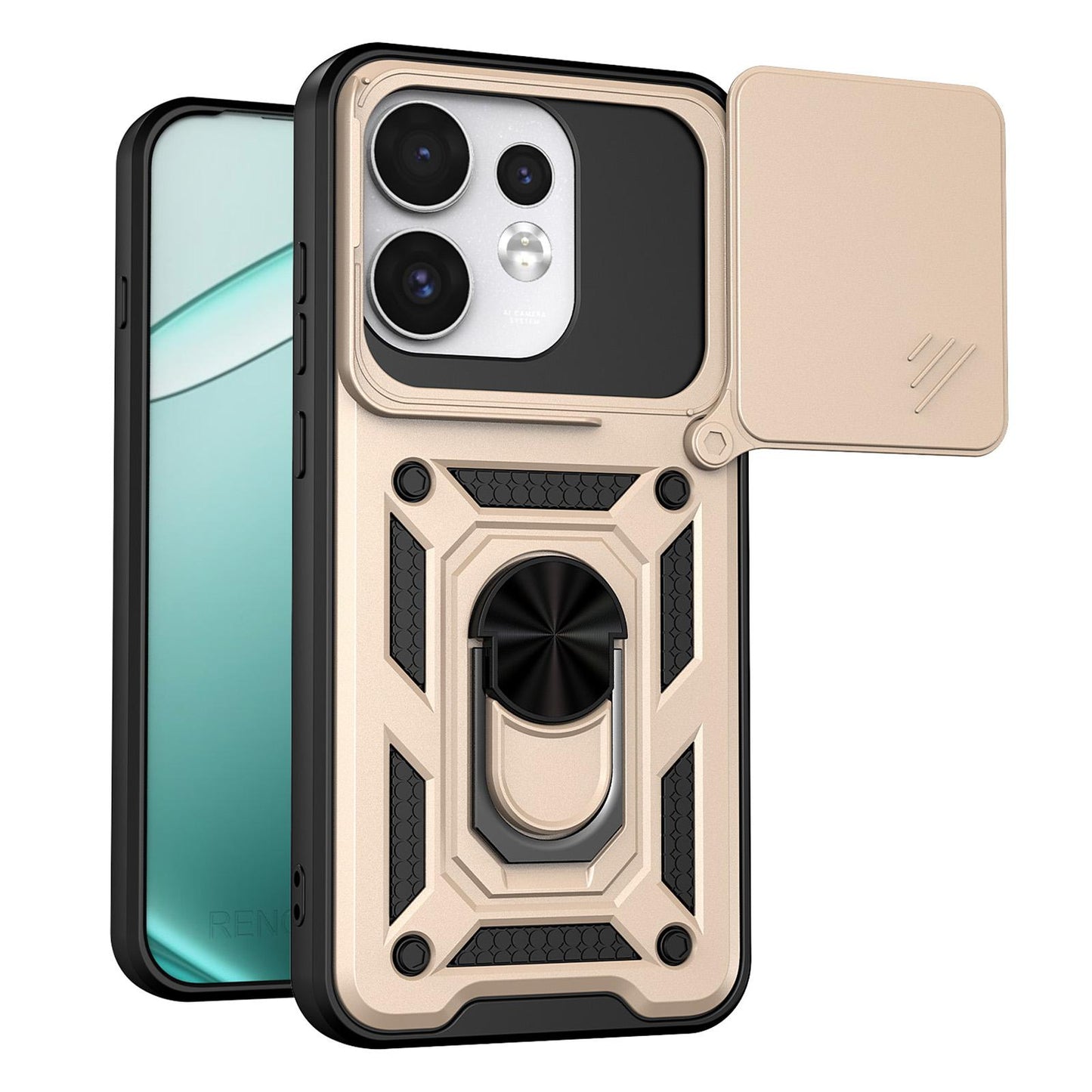 For OPPO Reno16 5G Global Sliding Camera Cover Design TPU+PC Phone Case(Gold)