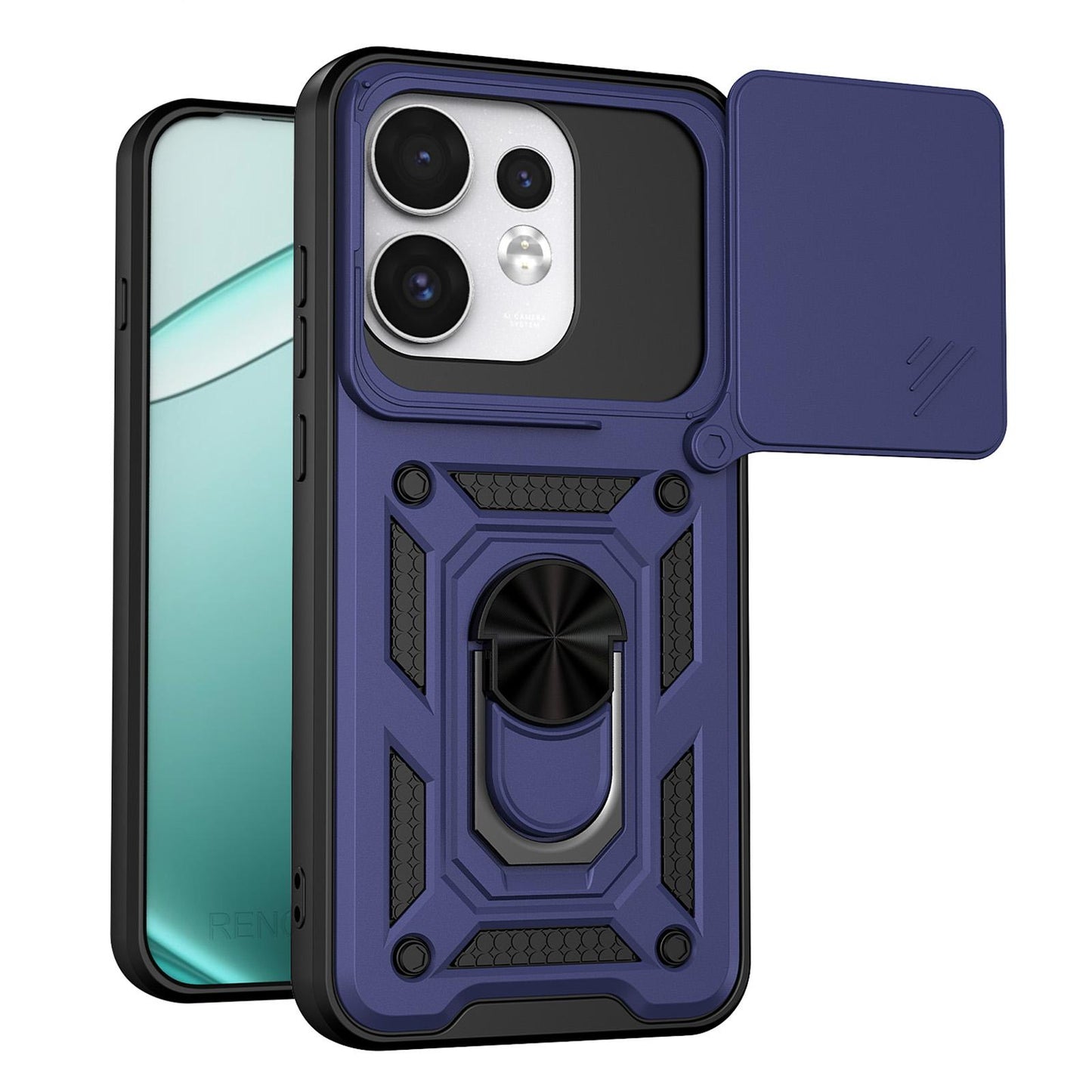 For OPPO Reno16 5G Global Sliding Camera Cover Design TPU+PC Phone Case(Blue)