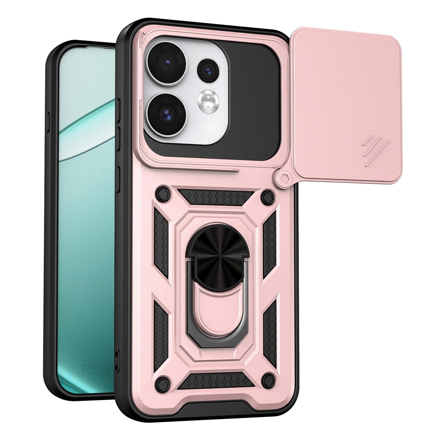 For OPPO Reno16 5G Global Sliding Camera Cover Design TPU+PC Phone Case(Rose Gold)