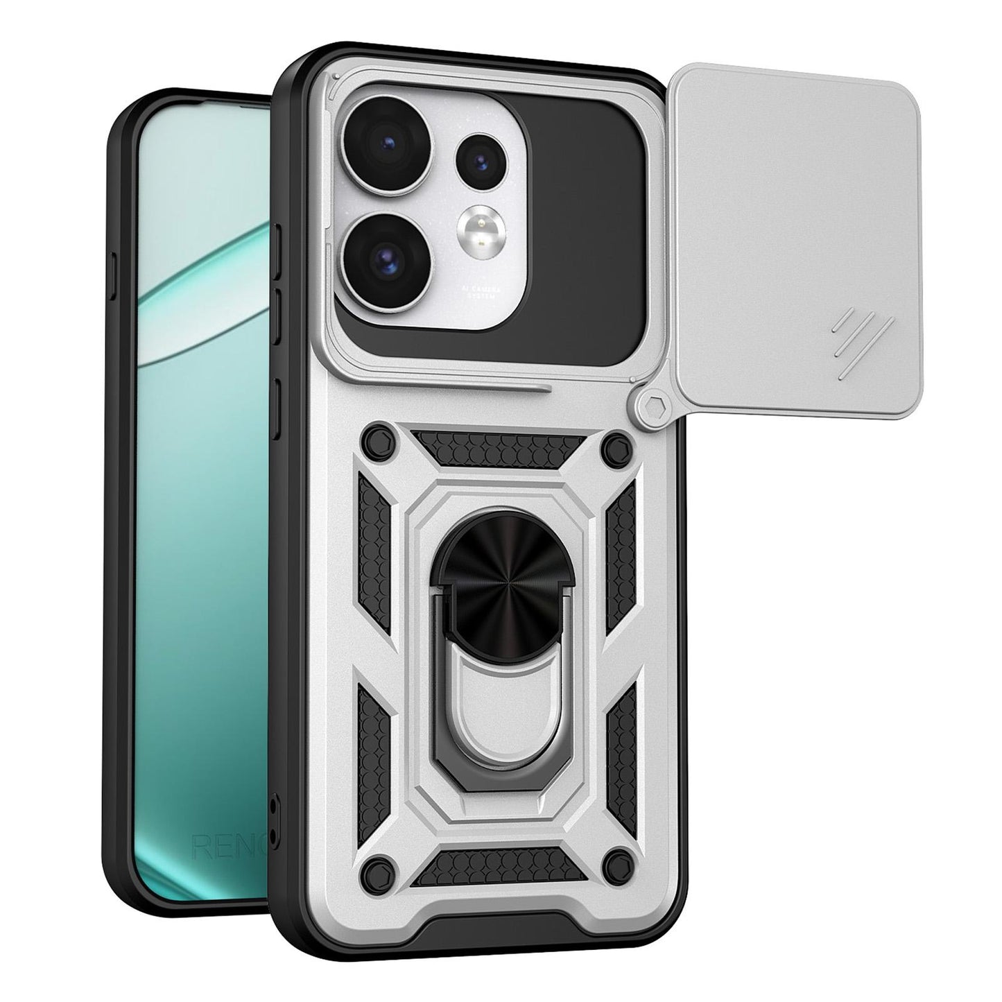 For OPPO Reno16 5G Global Sliding Camera Cover Design TPU+PC Phone Case(Silver)