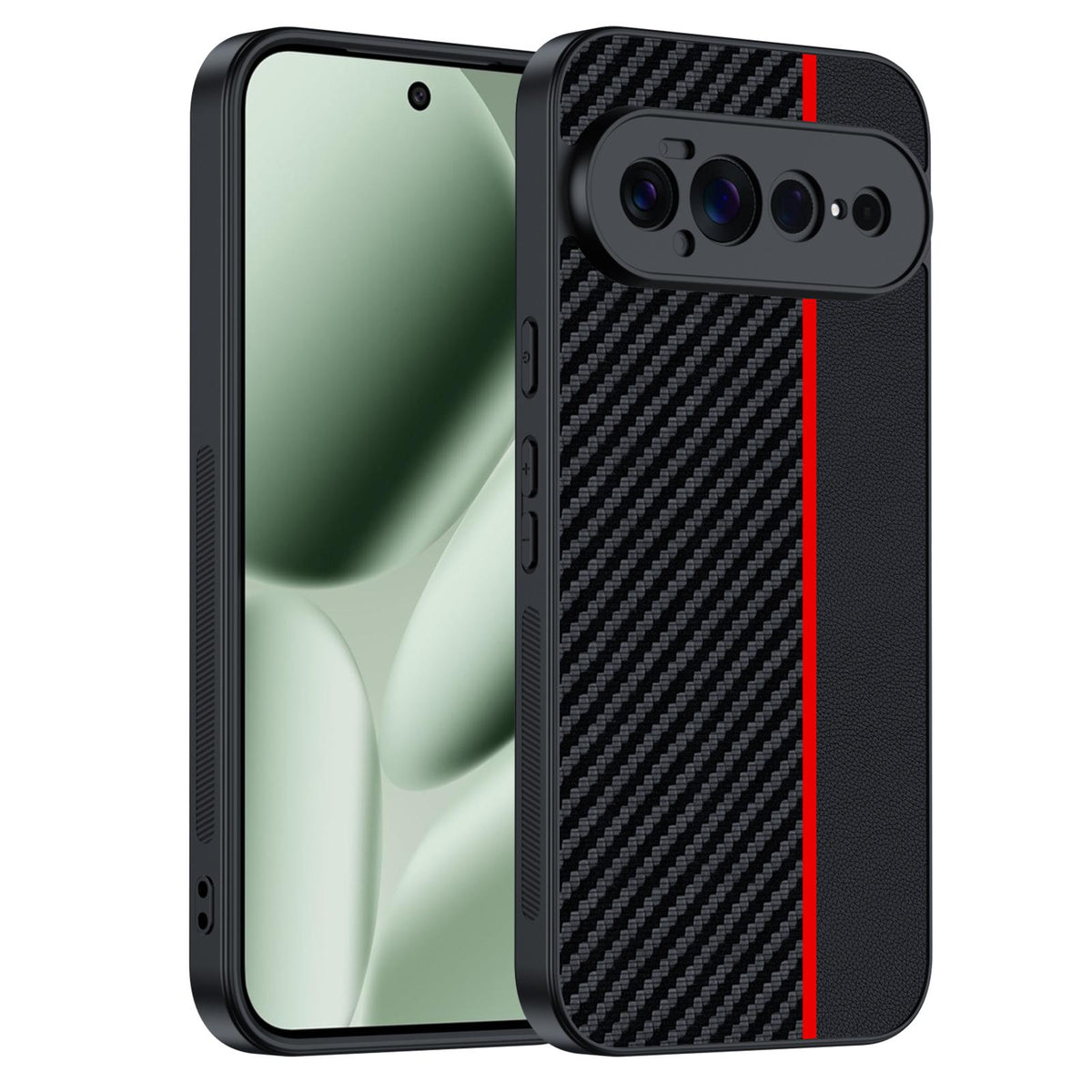 For Google Pixel 11 Pro XL Ultra-thin Carbon Fiber Texture Printing Phone Case - Black Red - EDA005781109C
