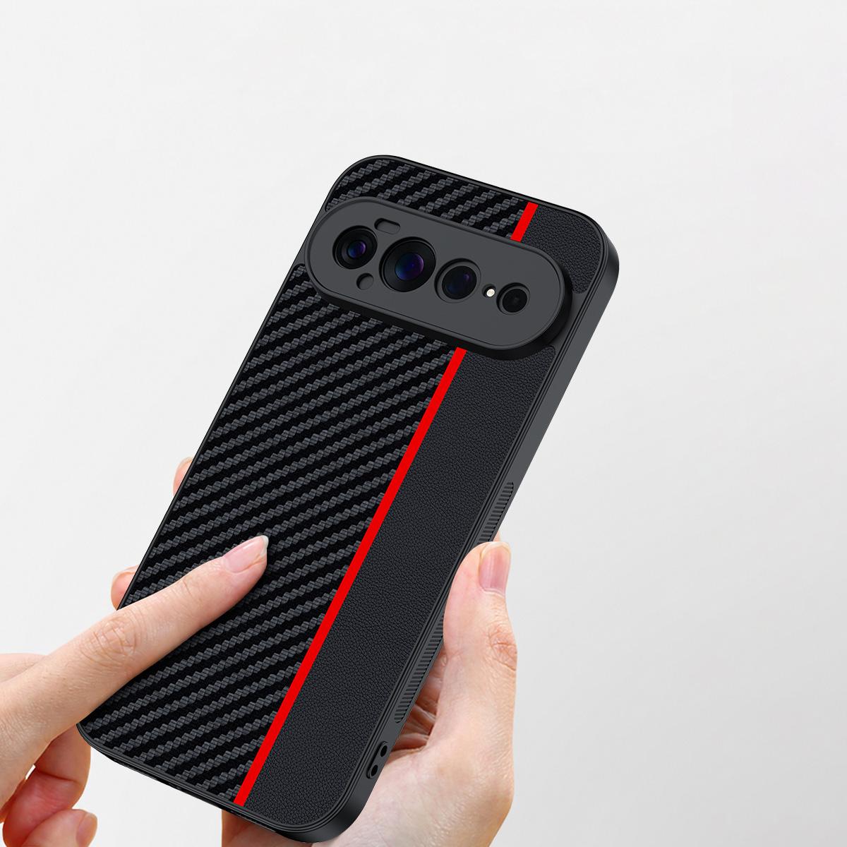 For Google Pixel 11 Pro XL Ultra-thin Carbon Fiber Texture Printing Phone Case - Black Red - EDA005781109C
