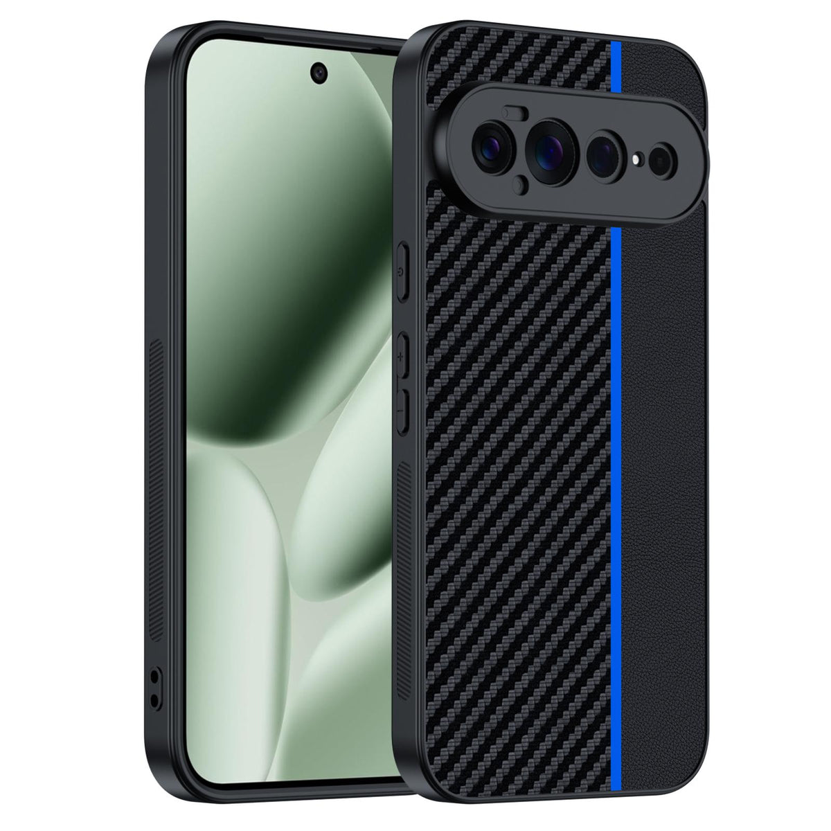 For Google Pixel 11 Pro XL Ultra-thin Carbon Fiber Texture Printing Phone Case - Black Blue - EDA005781109E
