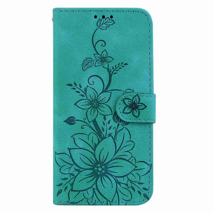For Honor X7e 4G Lily Embossed Leather Phone Case - Green - EDA005884624A