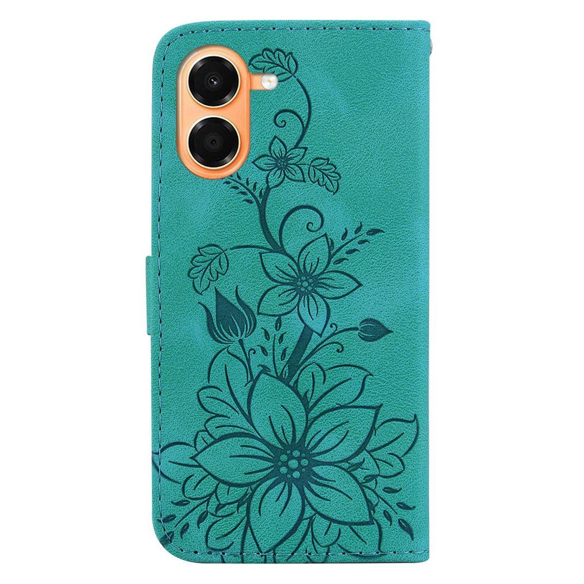 For Honor X7e 4G Lily Embossed Leather Phone Case - Green - EDA005884624A