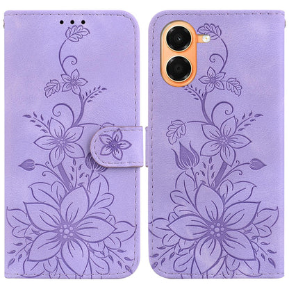 For Honor X7e 4G Lily Embossed Leather Phone Case - Purple - EDA005884624B