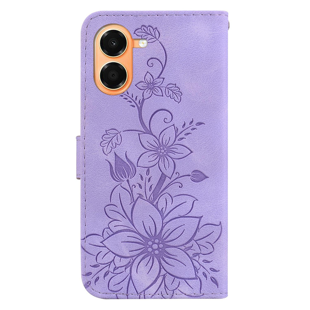 For Honor X7e 4G Lily Embossed Leather Phone Case - Purple - EDA005884624B